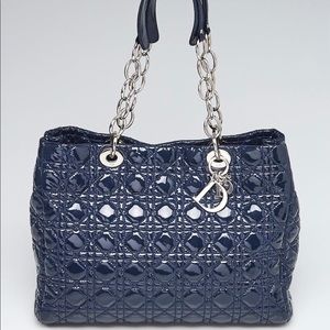 CHRISTIAN DIOR
Navy Blue Cannage Quilted Patent Leather Soft Shopping Tote Bag